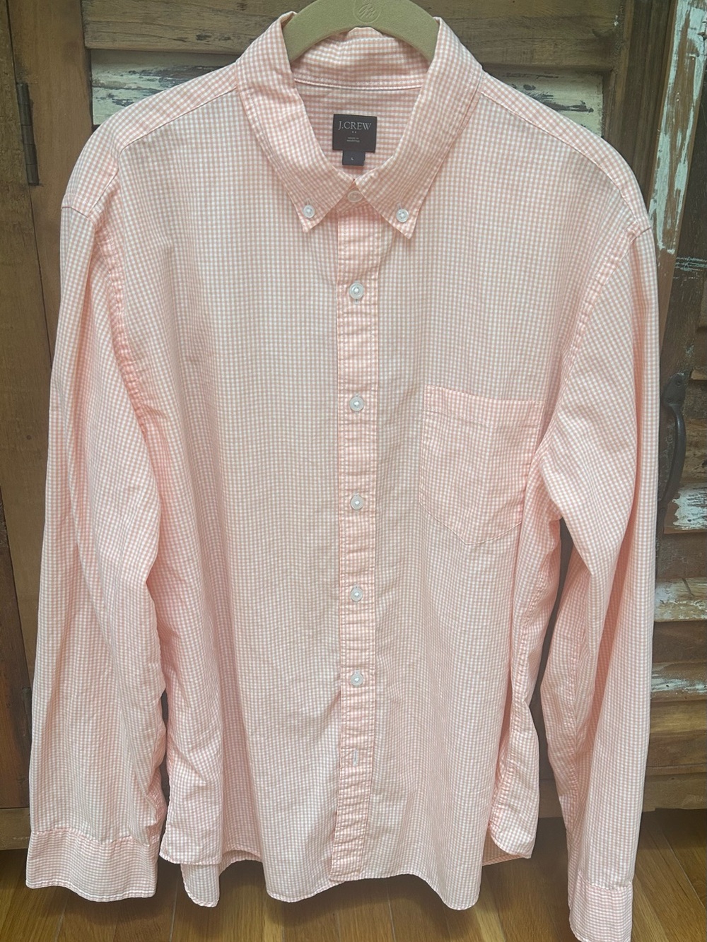 J. Crew Men's Peach Gingham Button-Down Shirt